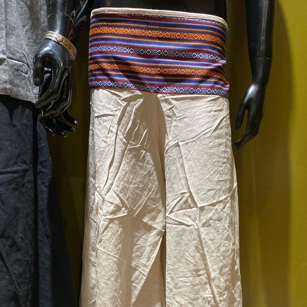 Bhutani Cotton Waist Wide-Leg Flare Pants - Solid (Cream)